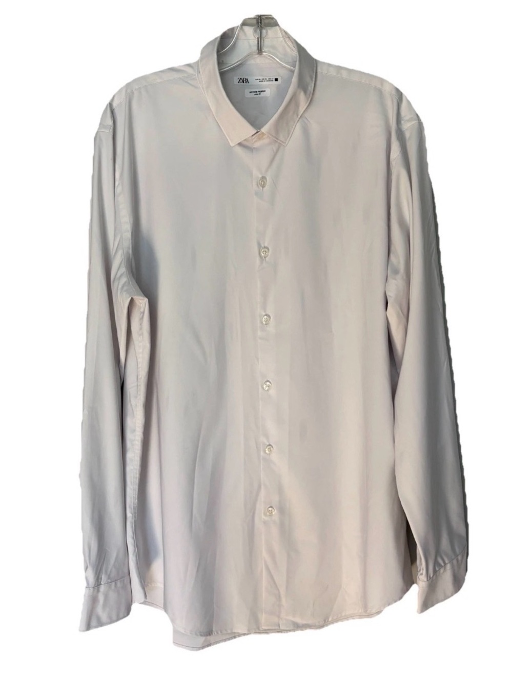 Zara Men’s XL Button Down Shirt Active Fabric Slim Fit White Long Sleeve Formal